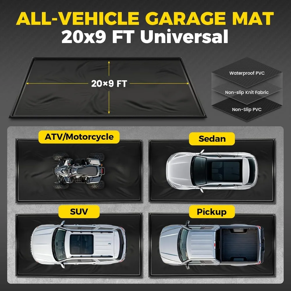 Robuuste antislip garagevloermat - 9x20 voet waterdichte bescherming voor opslag en onderhoud onder de auto