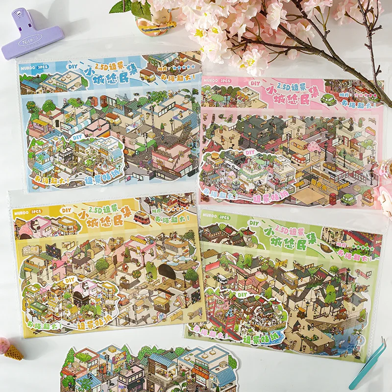 

Kawaii 3D милый мультфильм маленький городок Йоюмин пейзажная наклейка DIY карманная кабина сцена фестиваль праздник подарки для детей