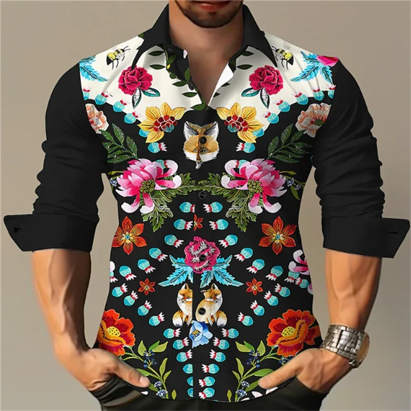 

2023 Men's Long Sleeve Button Shirt Fashion Luxury New Designer Design Apparel Music Flower HD Pattern Soft and Comfortable