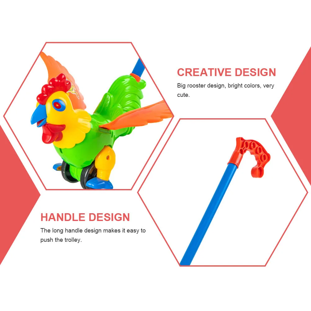 รถเข็นเด็กหัดเดินลายการ์ตูนไก่ตลก แบบผลัก-ดึง พร้อมที่จับถอดได้ ของเล่นรถเข็นเด็กหัดเดิน