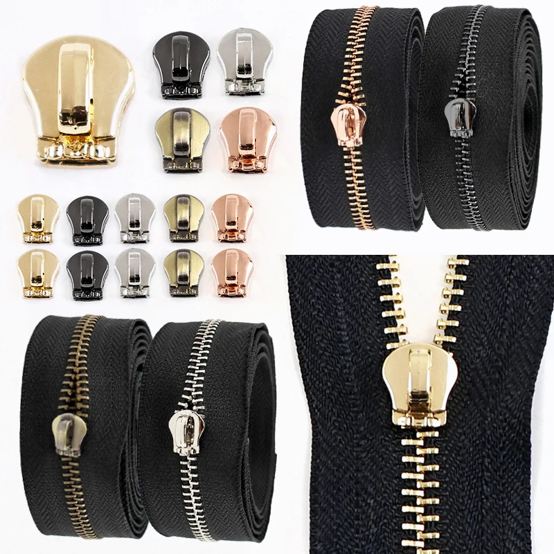 

2Yards Metal Zippers + 4Pcs Zips Sliders 3# 5# Clothing Closure Zip Sewing Zipper Repair Kit Bag Replace Puller DIY Accessories