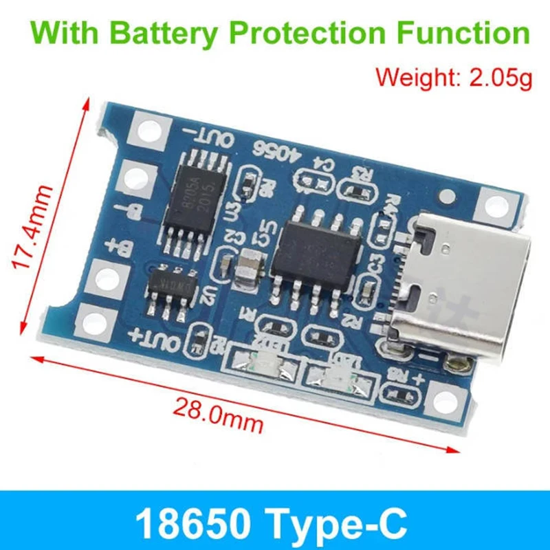 Módulo de carga TP4056, 5 uds., batería de litio 18650 1A, interfaz TYPE-C/MICRO, placa de carga de protección contra sobrecorriente
