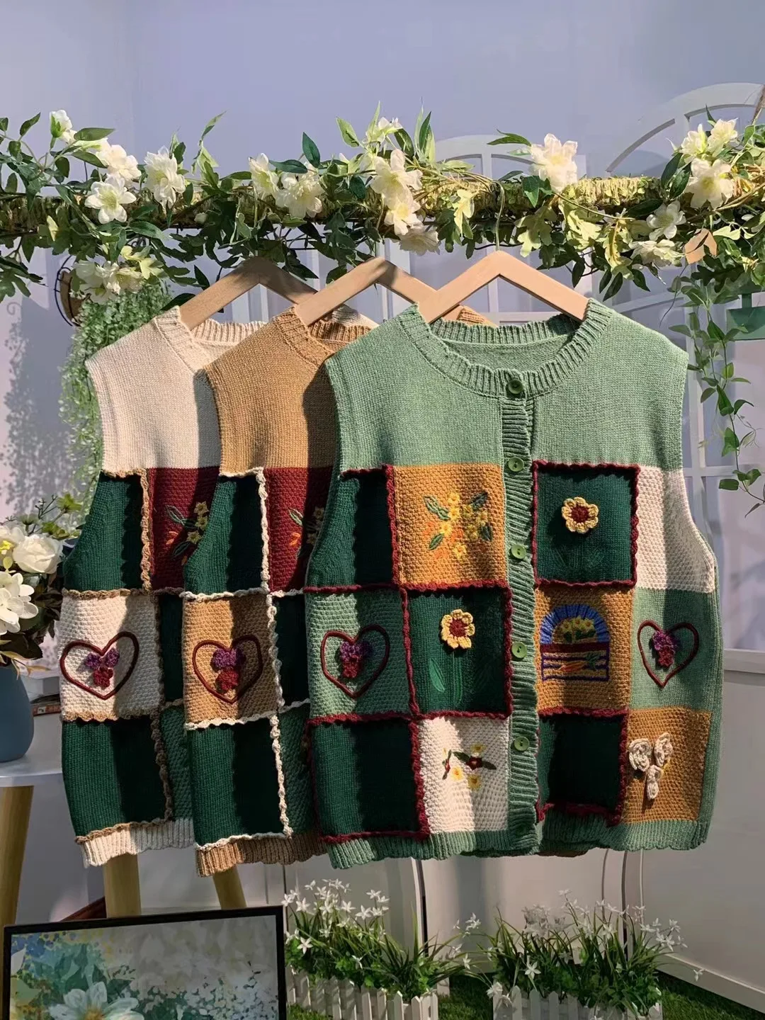 Mori Girl Knit Vest for Women Japan Fashion Handmade Flowers Sleeveless Sweater Vest Women Y2K Knit Cardigan