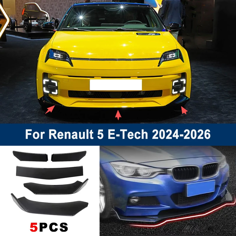 

Adjustable 5Pcs Sectional Front Spoiler Lip For Renault 5 E-Tech 2024-2026 Front Bumper Splitter Car Exterior Sport Body Kit