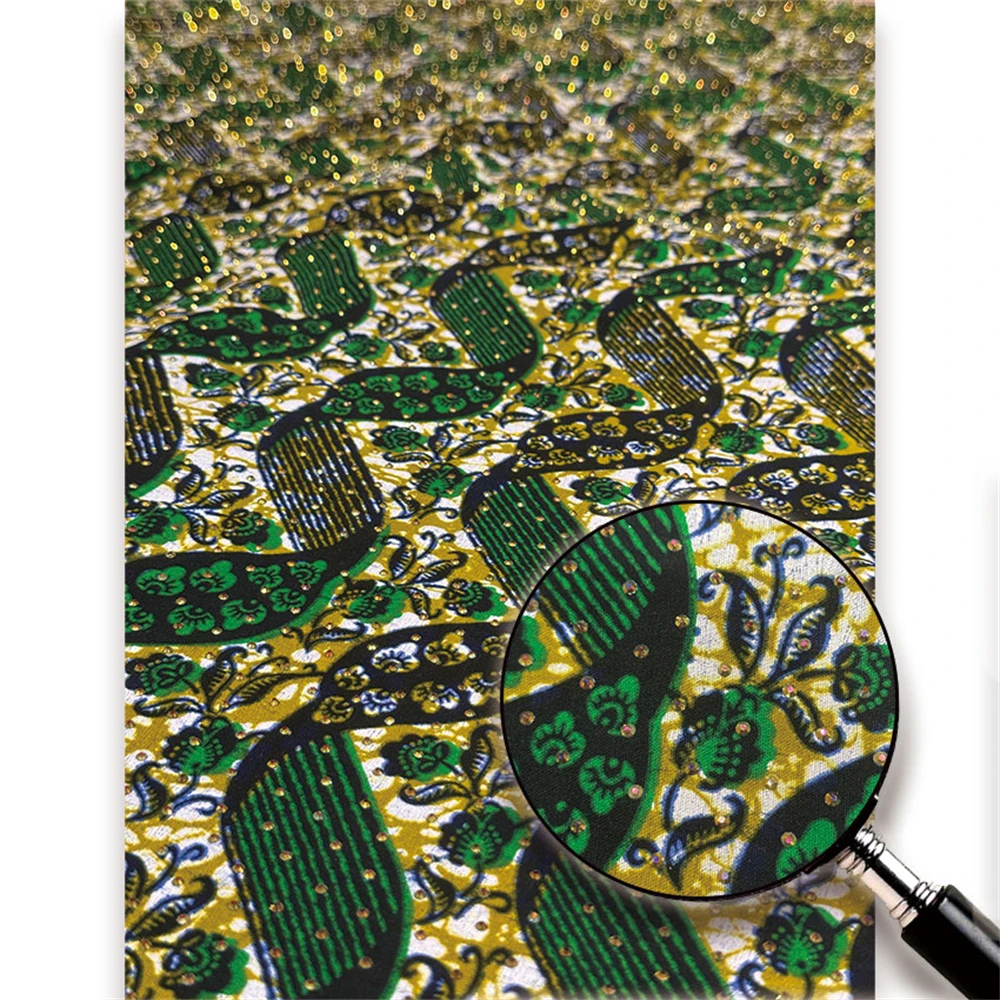 

African Wax With Stones Luxury Wax Printed Fabric Cotton Wax Prints Fabrics 6 Yards For Women Dress