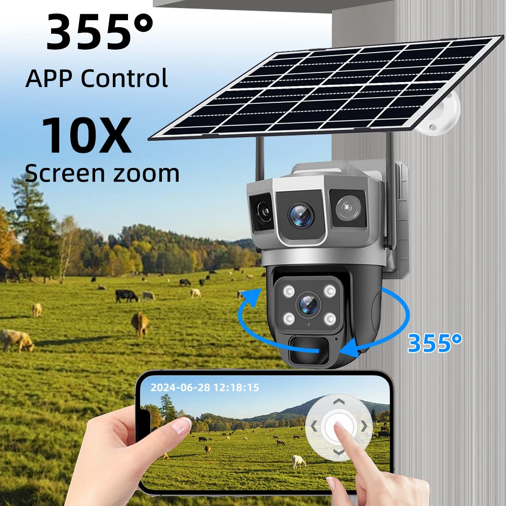 V380 Pro 6K 12MP 2 Objektiv 4G Solar CCTV Kamera Outdoor PTZ Auto Tracking WIFI Drahtlose Sicherheit hause Überwachung