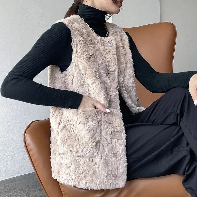 Fashion Lamb Velvet Vest Women's OutWear Autumn Winter New Vest Lamb Wool Vest Imitation Fur Vest Jacket Ladies Waistcoat