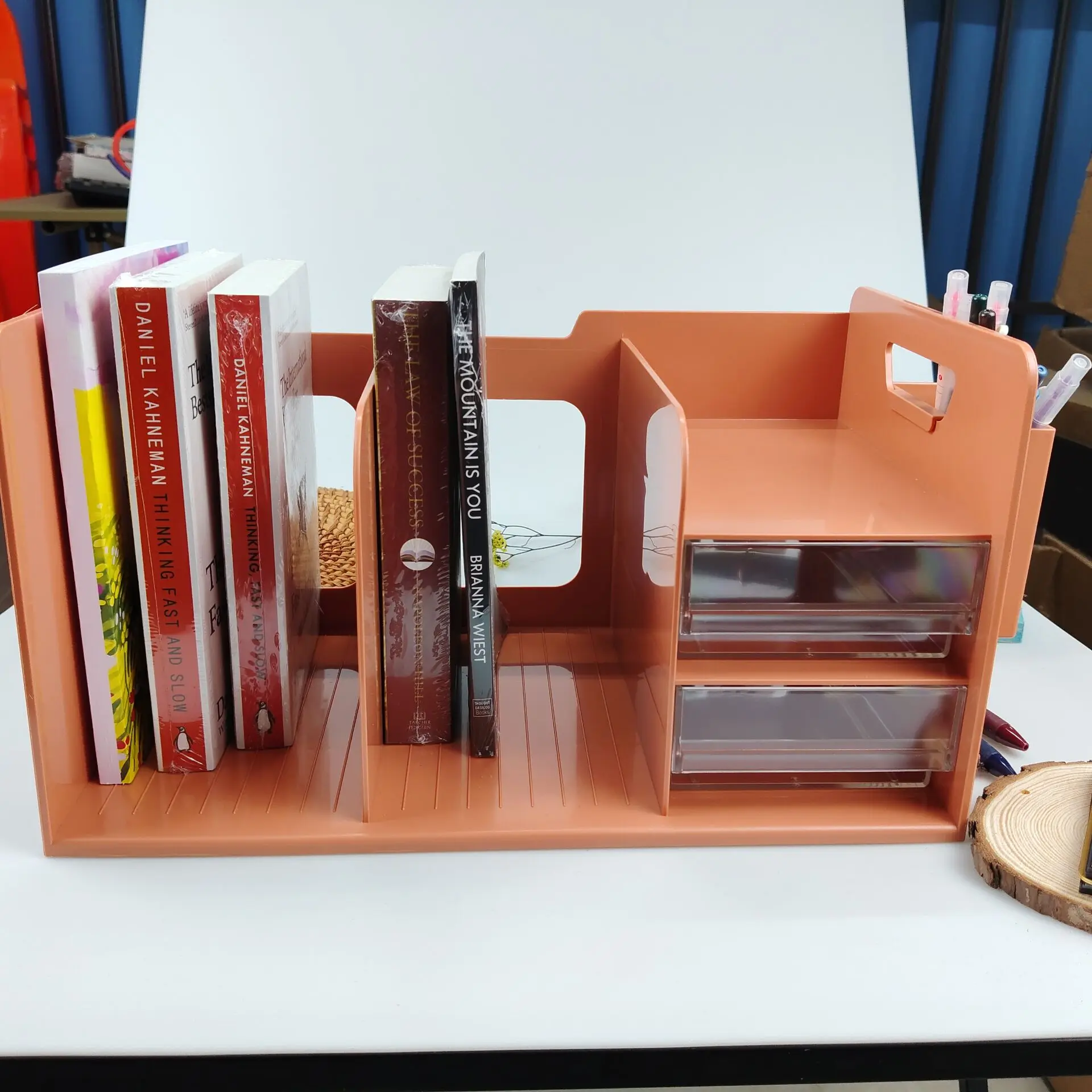 

Bookstand Storage Rack with Drawer Student Bookshelf Desktop Storage Baffle Storage Box Bookshelf