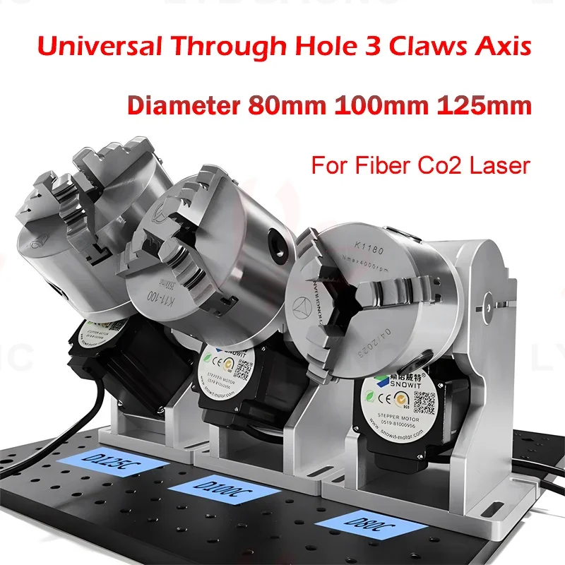 Professional Universal Through Hole Design LY D80C D100C D125C 3 Claws Rotary Axis Diameter 80mm 100mm 125MM Max For Fiber Co2