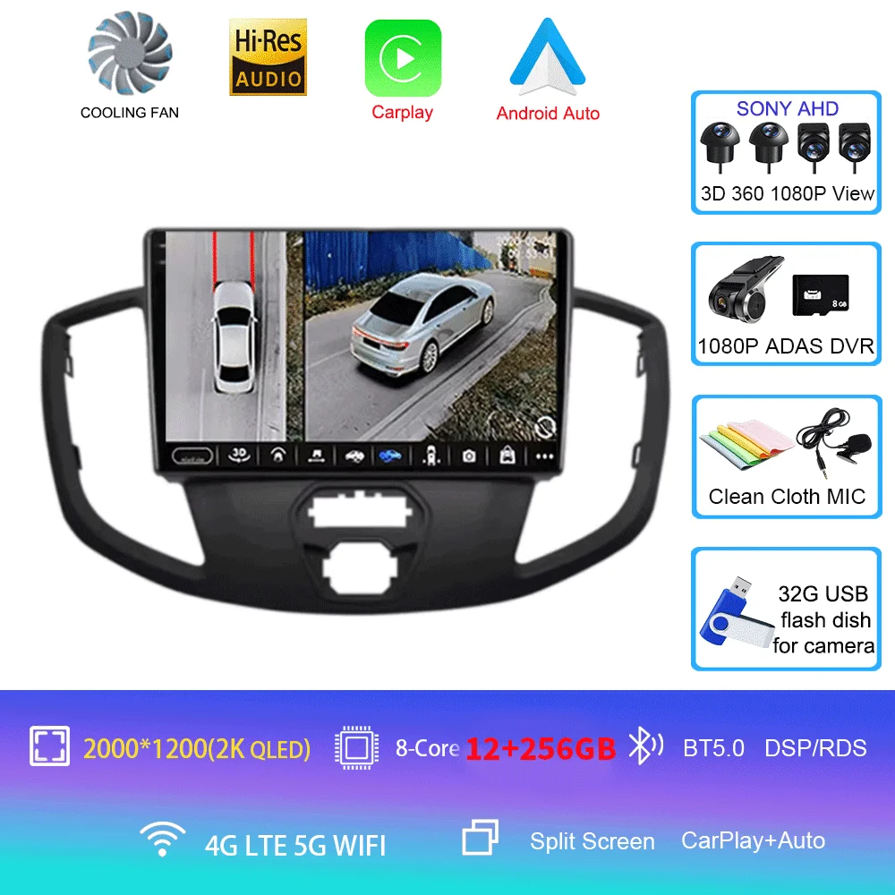 Android 16 Draadloze Carplay & Auto WIFI + 4G voor Ford Transit 2015 2016 2017 2018 autoradio multimediaspeler stereo 2D