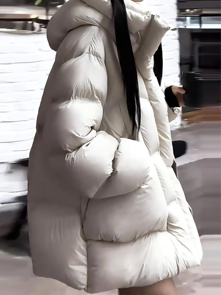 여성용 흰색 다운 패딩 재킷 겨울 코트 후드 따뜻한 슬리 스윗 슬레 레귤러 길이 무브랜드