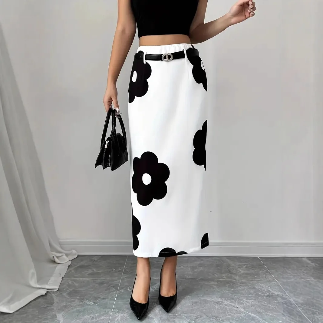 2025 New Women's Temperament Floral Print Skirt Fashionable and Versatile Without Belt Included