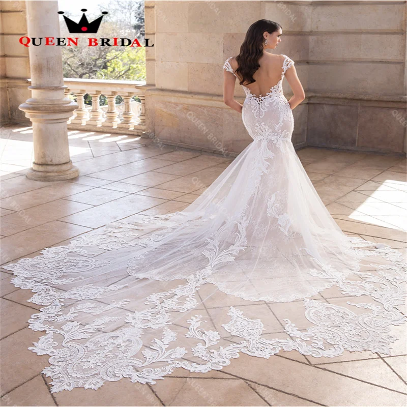 Sexy V-Ausschnitt Meerjungfrau Brautkleider für Frauen 2023 Neue Applikationen Spitze Flügelärmeln Brautkleider Vestidos De Novia Custom D94M