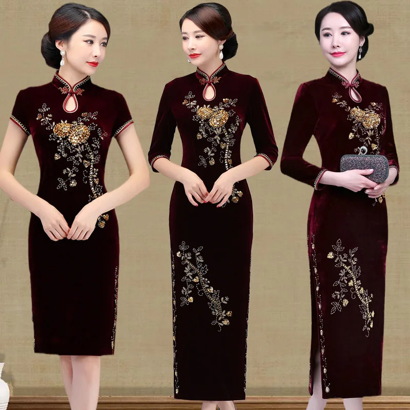 

Ele Long Velvet Wedding Dr for Tall Women High Slit Chinese Sle Faionable And Comfortable Materni Gown