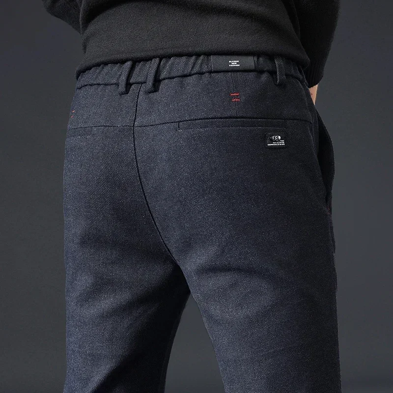 Autumn Winter New Thick Casual Pants Men Business Fashion Slim Stretch Black Blue Grey Brand Clothes Brushed Trousers Male 28-38