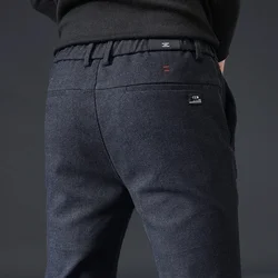 Autumn Winter New Thick Casual Pants Men Business Fashion Slim Stretch Black Blue Grey Brand Clothes Brushed Trousers Male 28-38