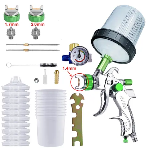 HVLP Spay Gun 1.4/1.7/2.0mm Nozzle Gravity Airbrush For Car Painting Tool 10pcs 600ml No Clean Disposable Measuring Cup
