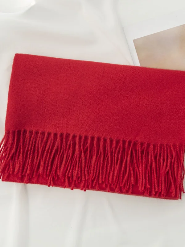 Solid Color Warm Imitation Cashmere Scarf For Women Luxury Brand Winter Shawl Wraps Thick Blanket Square Tassel Stoles Pashmina