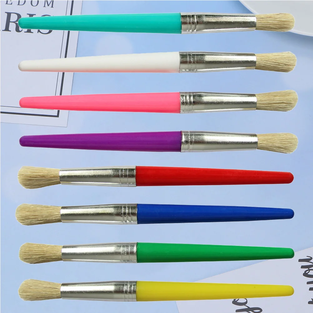 

8Pcs Plastic Rod Bristle Painting Brushes Durable Easy Clean Art Drawing Pen Set Oil Painting Tools for Beginners