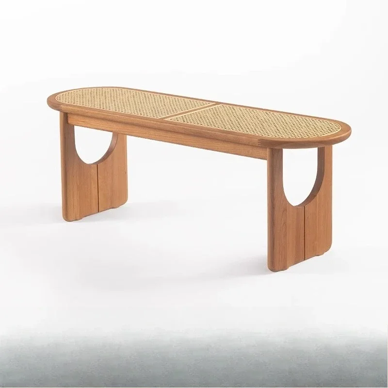 

solid wood rattan shoe changing bench Japanese log style dining