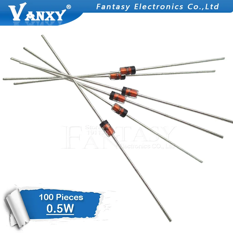 100pcs 0.5W Zener diode 500MW DO-35 1/2W BZX55C 2.4V 2.7V 3V 3.3V 3.6V 3.9V 4.3V 4.7V 5.1V 5.6V 6.2V 6.8V 7.5V 8.2V 9.1V 10V