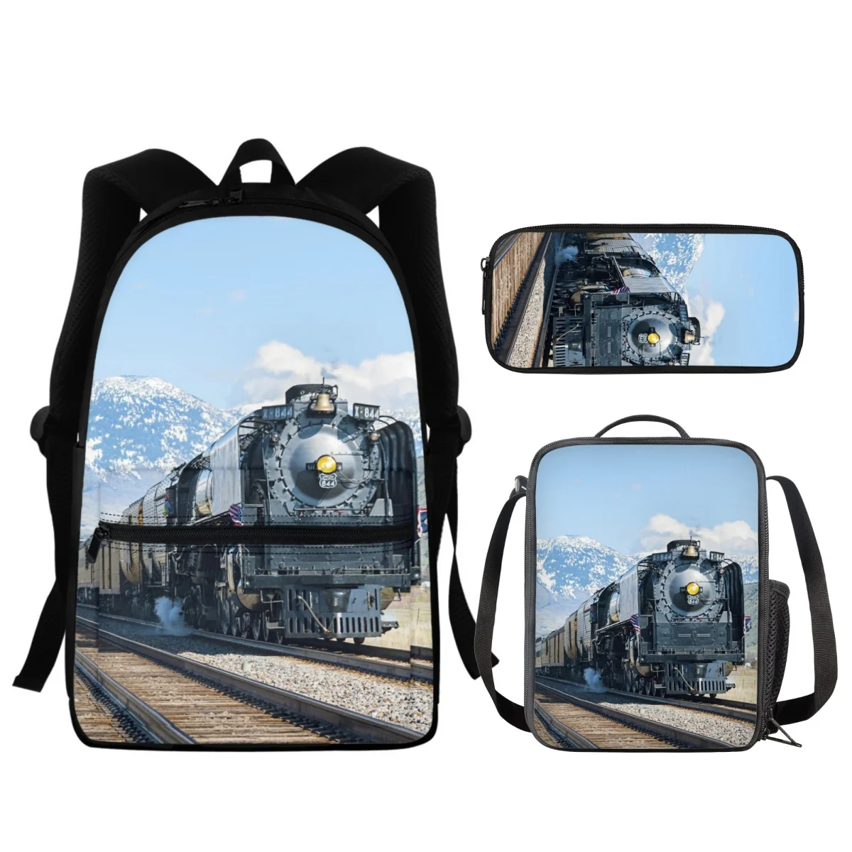 Imagem -03 - Forudesigns Trem a Vapor Mochilas Estudantes Peças Conjunto 3d Impressão Lápis Case Material Escolar Acampamento Viagem Bolsas de Almoço Utilitário