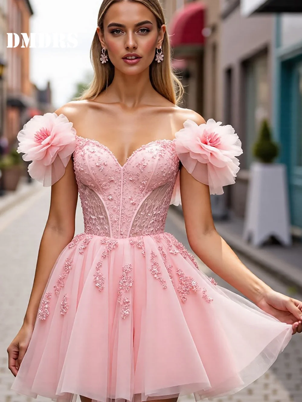 

Charming 3D Floral Homecoming Dresses Graceful Off-shoulder Party Dress Charming Lace Evening Dress Платье На Выпускной