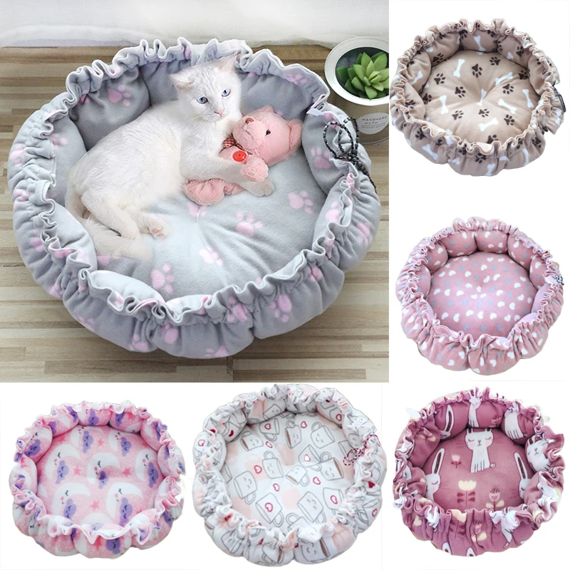 Soft Cat Bed Fluffy Adjustable Cat Cushion Round Warm Kittens Sleeping Basket Comfortable Touch Cats Mat Lightweight Pet Dog Bed