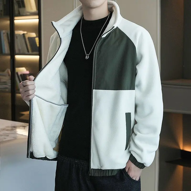 

Men's Thermal Fleece Hooded Jacket Anti Wind Standing Collar Open Cardigan Premium Craftsmanship