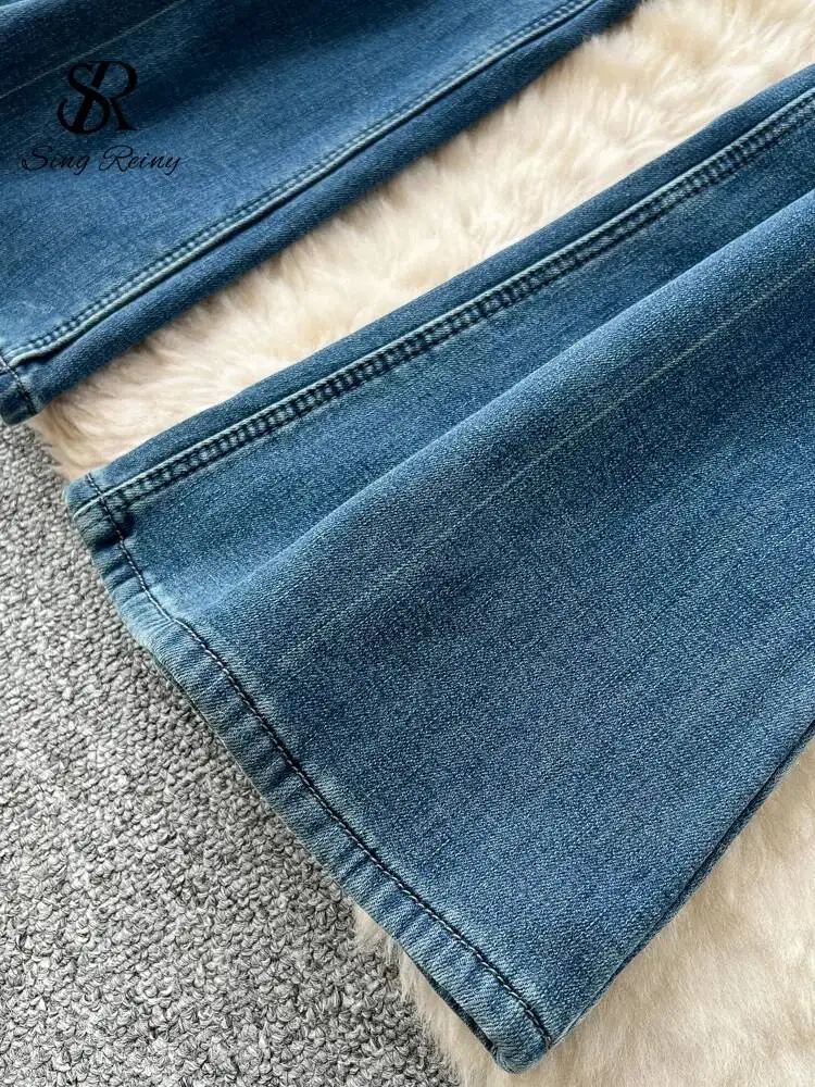 Winter Fleece-Lined Denim Newest  Female Warm High Waist Sashes Long Pants Thicken American Vintage Flare Jeans