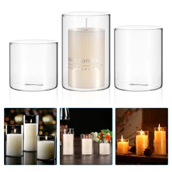 3pcs Glass Holder Windproof Shade Transparent Jars Aromatherapy Cup Empty Cylindrical Glass Cup 6 8 10cm