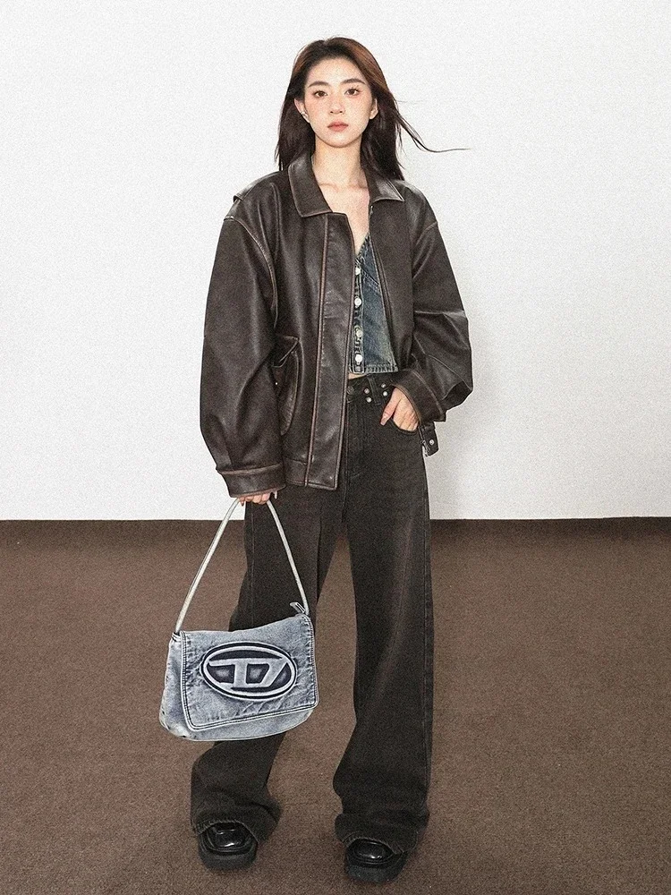 

Lautaro, весенне-осенняя крутая красивая мягкая винтажная потертая коричневая куртка из искусственной кожи, женская роскошная дизайнерская одежда с длинными рукавами