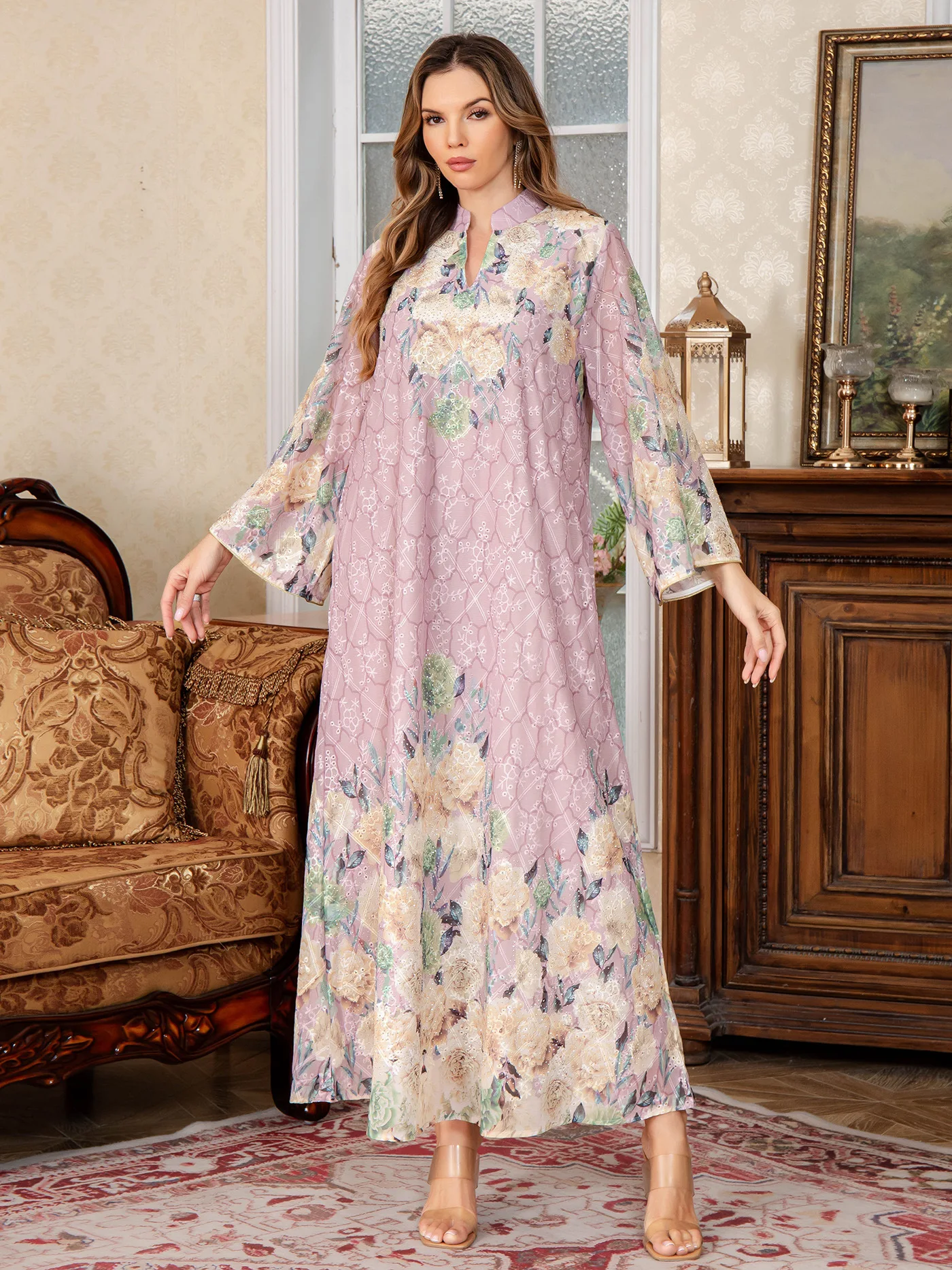 

Eid Party Dress Women Abaya Embroidery Print Dubai Eid Muslim Jalabiya Ramadan Morocco Kaftan Vestidos Largos Arab Long Robe