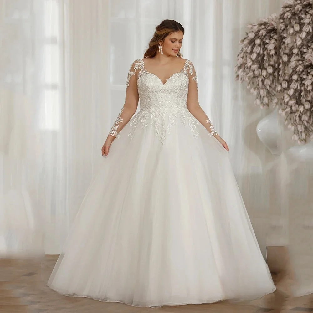 

Свадебные платья больших размеров, А-силуэт, с длинными рукавами, из тюля, с аппликациями, для Дубая, Саудовской Аравии, Израиля, свадебные платья, Vestido De Novia, на заказ