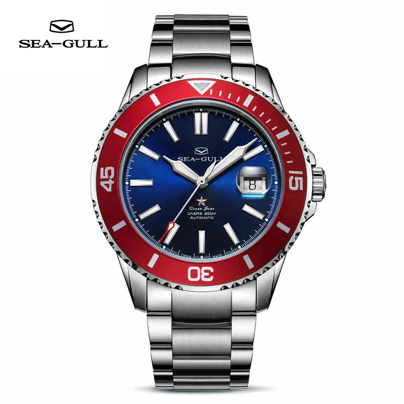 Seagull Ocean Star Red Chinese Heart Automatic Mechanical Watch 200m Diving Watch Steel Band Business Watch 6113