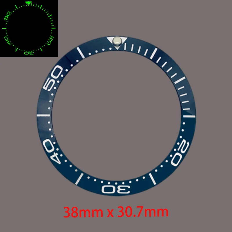 38mm Green Luminous Beveled Ceramic Bezel Insert Ring For SUB SKX007 SRPD Case NH35 NH36 Caliber Watch Case Bezel Rings Parts