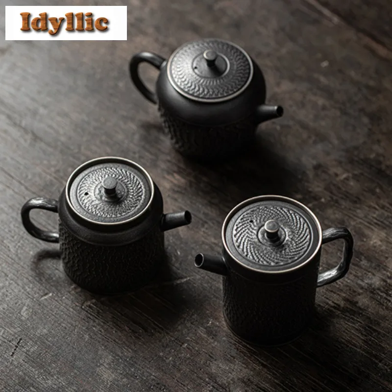 Silver Black Jumping Knife Teapot Vintage Tea Infuser Pot Tea Soaking Kettle With Ball Hole Dahongpao Tea Ceremony Decoration