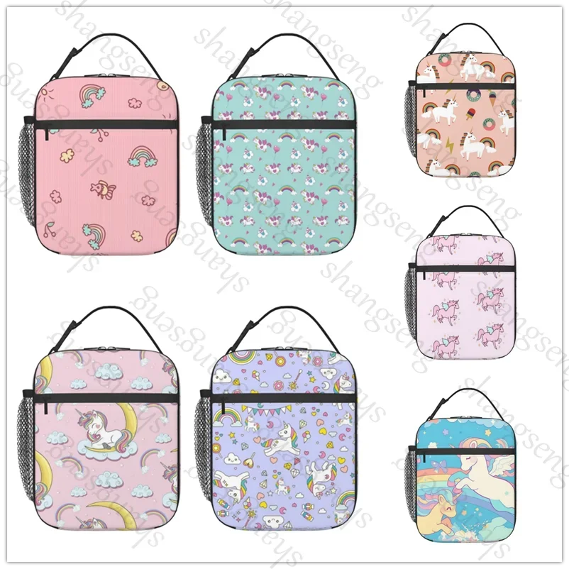 Lunch Bag insulated bag,student thickened waterproof Bento Bag Outdoor Travel Ice Pack, Picnic Bag, Cartoon unicorn