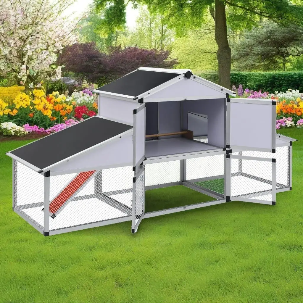 Aluminum Chicken Coop with Run & Nest Box - Durable Outdoor Poultry Shelter