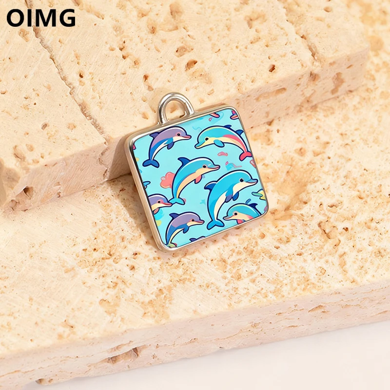 

OIMG Stainless Steel Fashion Ocean Series DIY Printed Fish Dolphins sharks whales Necklace Pendant Custom jewelry