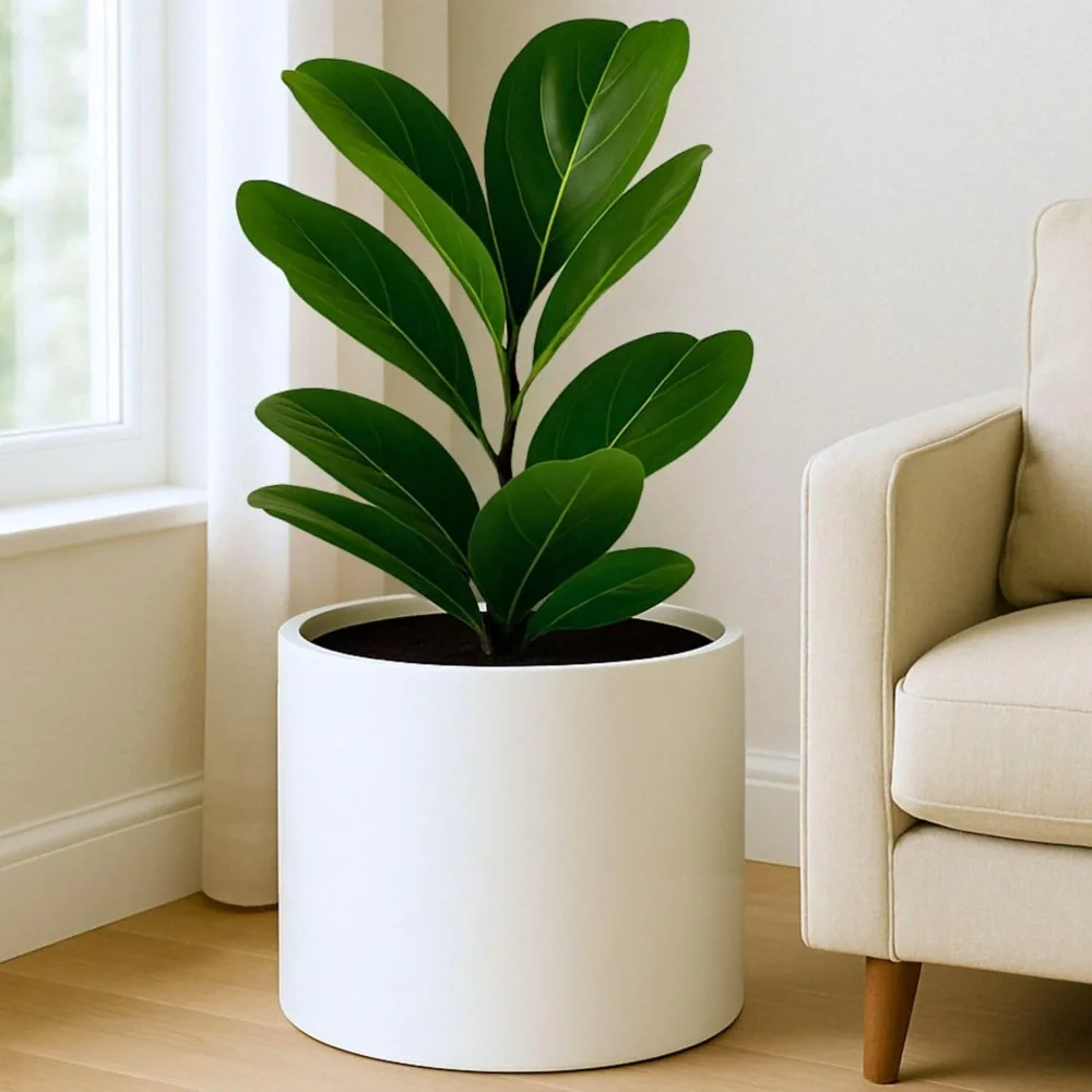 

14.6 Inch Extra Large Planter — Premium Lightweight Fiberstone Matte White Plant Pot with Drainage Plug; Big Planter