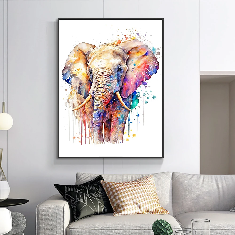 

Watercolor Elephant Painting Modern Wall Art Canvas Print Poster Colorful Animal Picture for Gift Living Room Home Decor Cuadros