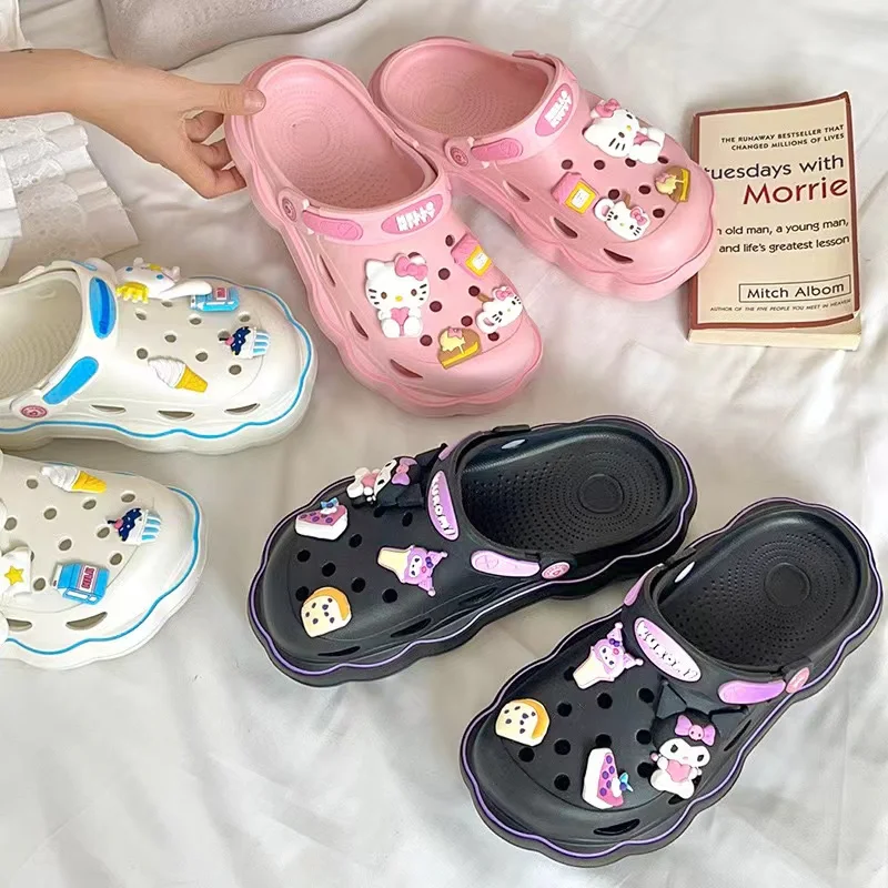 Kawaii Youth Cartoon Slippers Anime Cinnamoroll Hellokitty Summer Sweet Wild Sandals Kuromi Student Anti-Slip Crocss Girl Gift