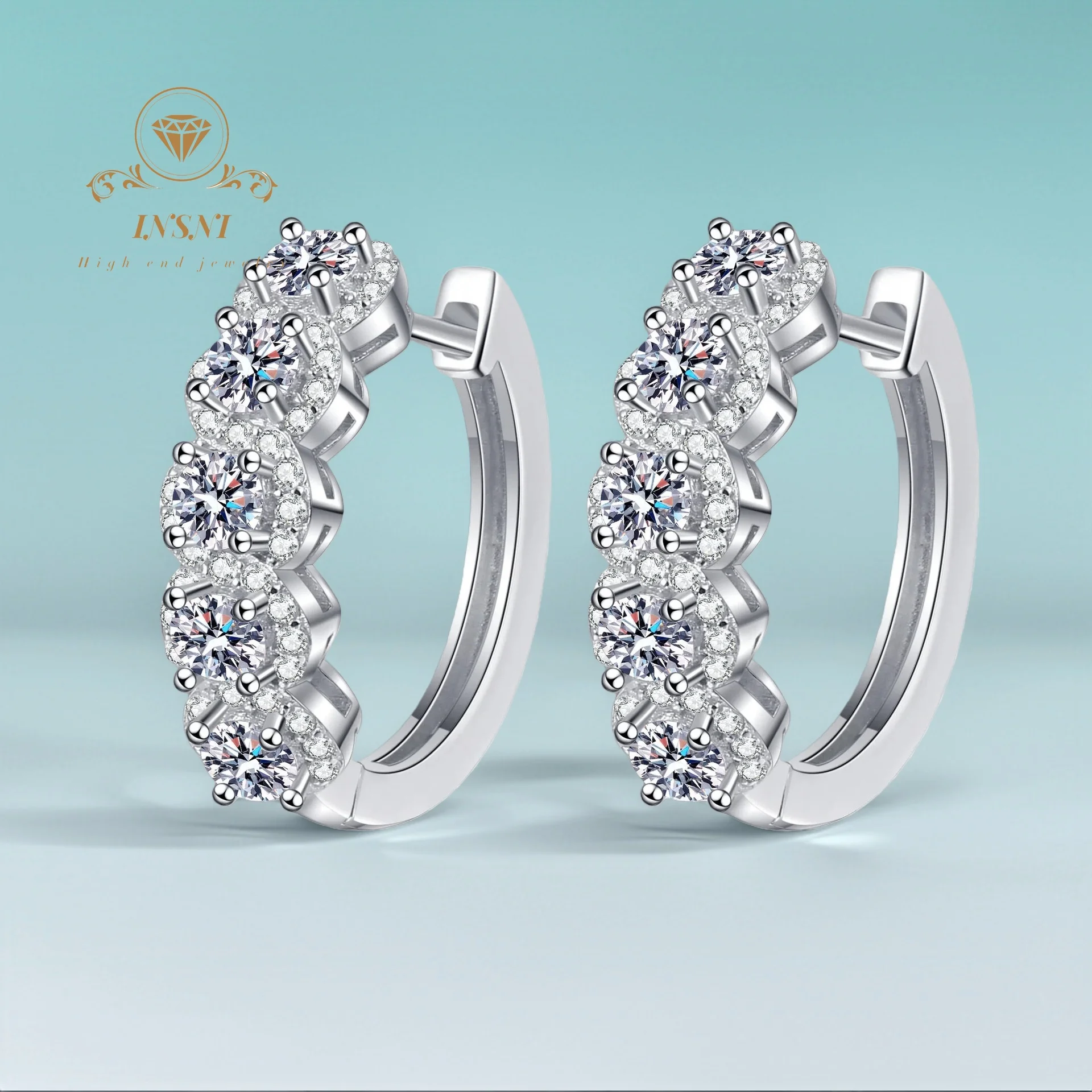 

1 ct Certified S925 Pure Silver Plated PT950 Gold Moissanite Full Drill Ear Clips European Style Elegant ndeur Earrings jewelry