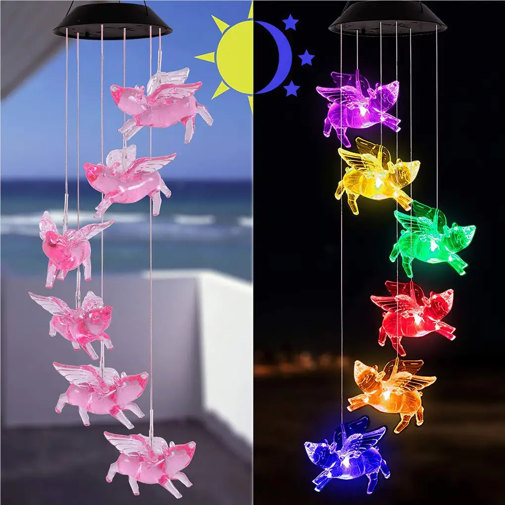 Imagem -05 - Flying Pig Led Wind Chime Lâmpada Impermeável Long Endurance Paisagem Decorativa Decoração Automática Casa Relvado Quarto