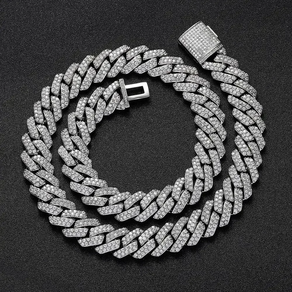 Hip Hop Shiny 15MM Cuban Link Chain Necklace Women Men Silver Color Rhinestone Iced Out Cuban Chain Punk Jewelry Necklace Gift