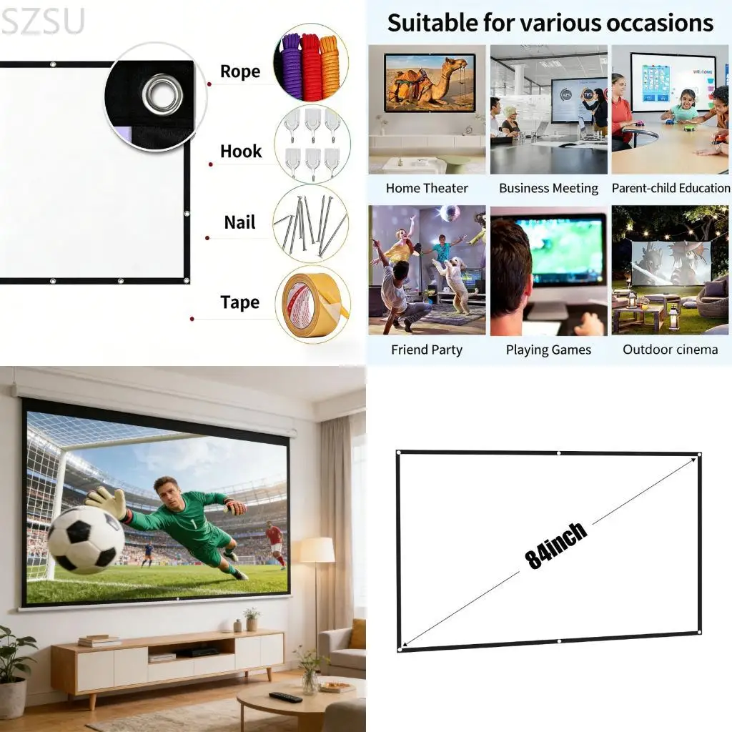 

SZSU Высокопроизводительный проекционный экран 16:9 с быстрой настройкой для домашнего кинотеатра и активного отдыха