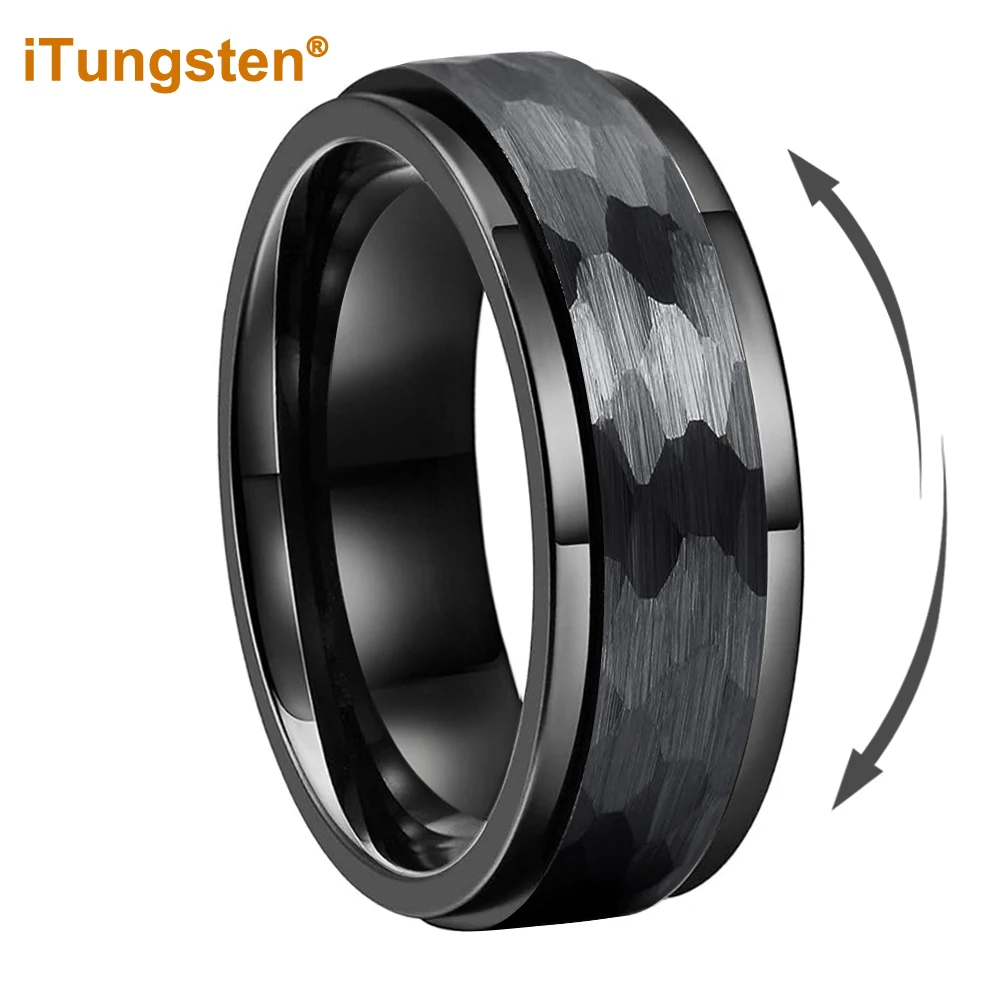 iTungsten New Arrivals 8mm Men Women Hammer Wedding Band Tungsten Titanium Spinner Rings Fashion Jewelry Step Edges Comfort Fit - Image 3