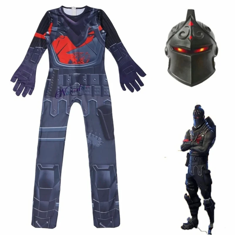 Kostium czarnego rycerza dla dzieci bitwa Royale superbohater Cosplay Zentai garnitur kombinezon body zabawny kostium na Halloween z maską