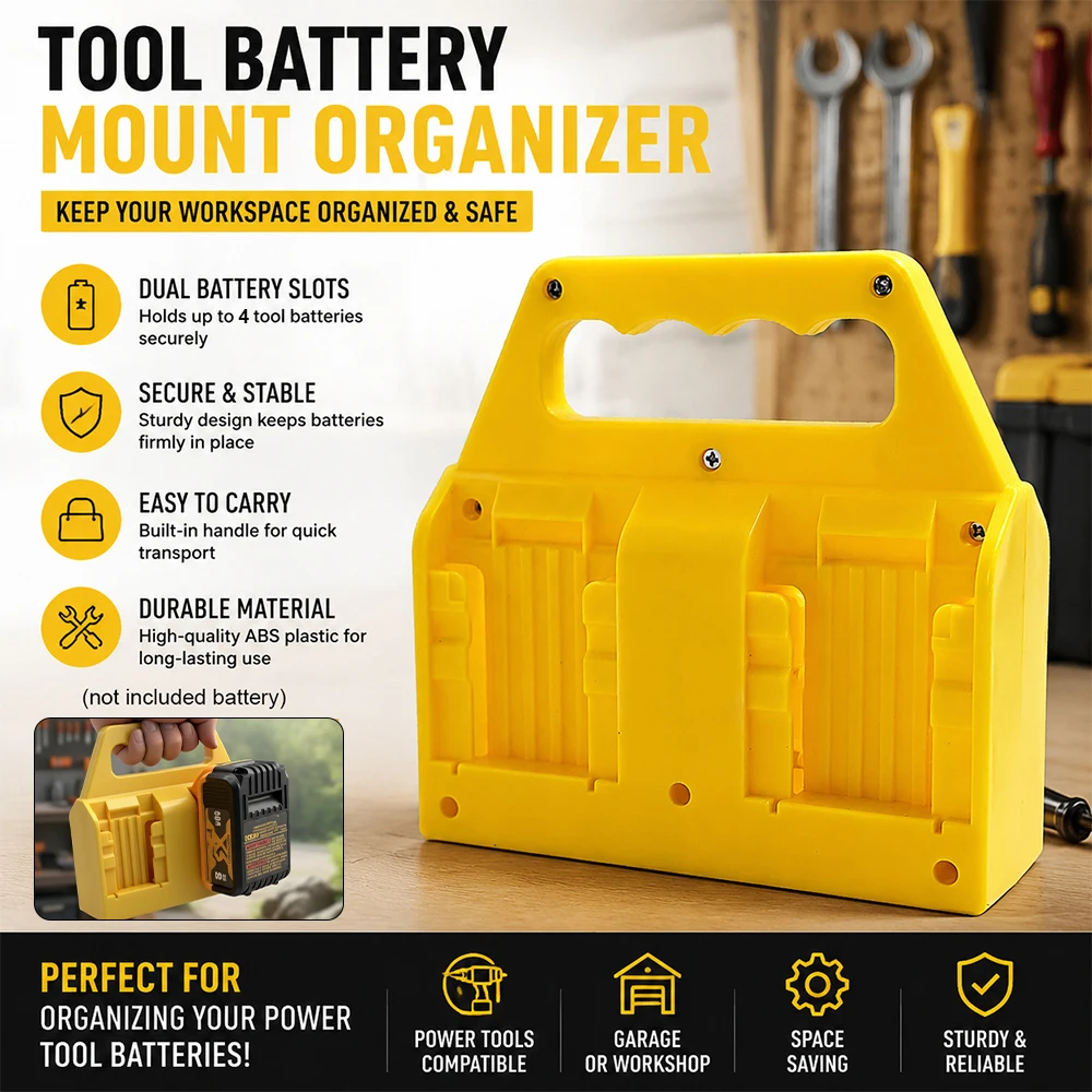 4-Slot Battery Holder Compatible with for Dewalt 20V/18V Batteries,Portable Battery Holder with Handle for Storage and Transport